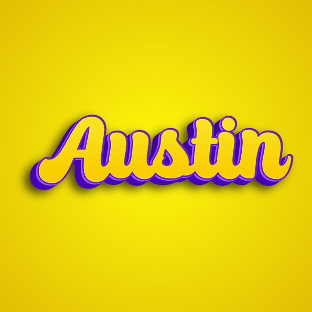 La typographie d'Austin est un design 3D jaune, rose et blanc.