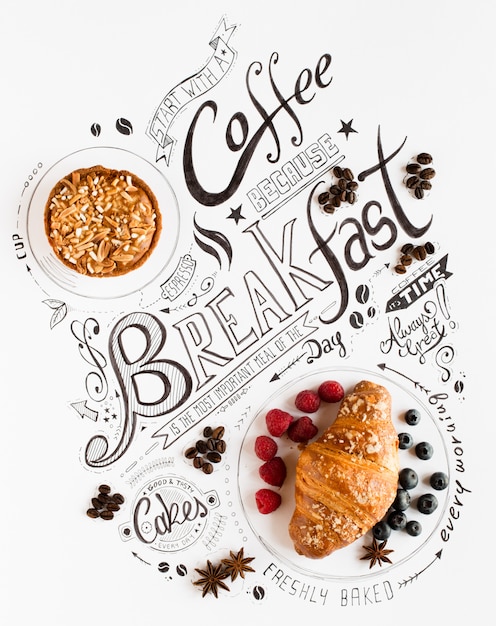 Typographie dessiné petit déjeuner dessiné à la main