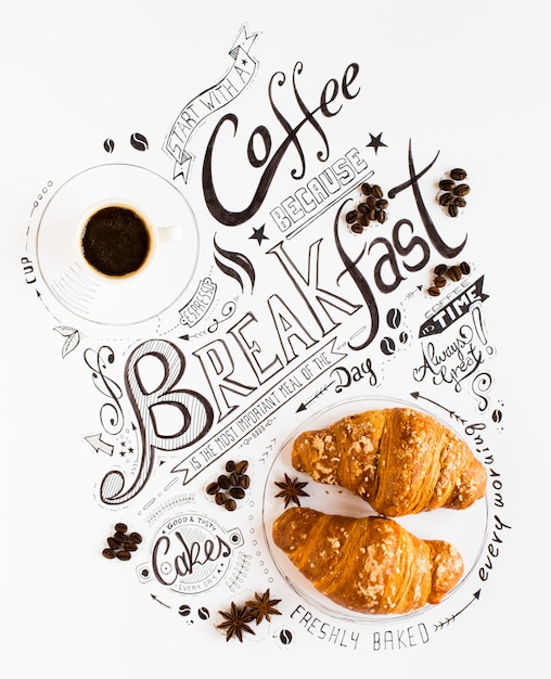 Typographie dessiné petit déjeuner dessiné à la main