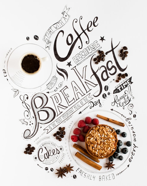 Typographie dessiné petit déjeuner dessiné à la main