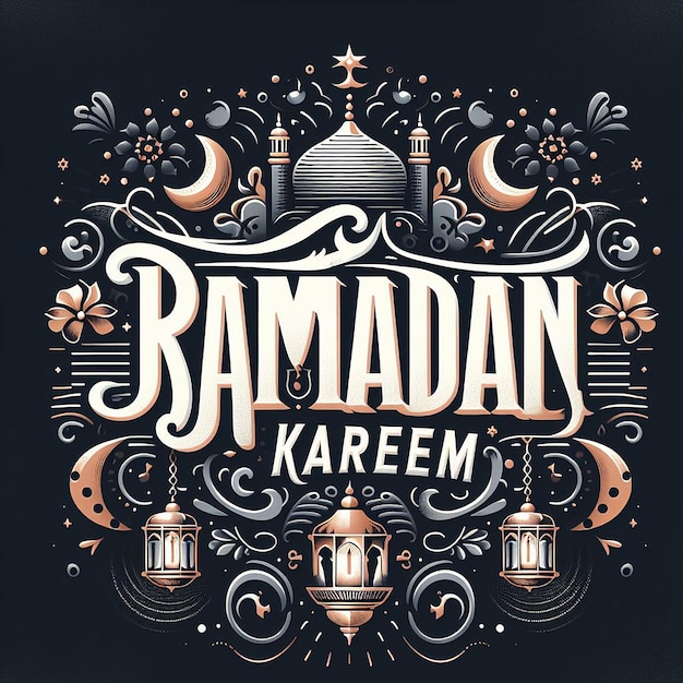 Une typographie élégante de Ramadan Kareem avec des éléments ornementaux