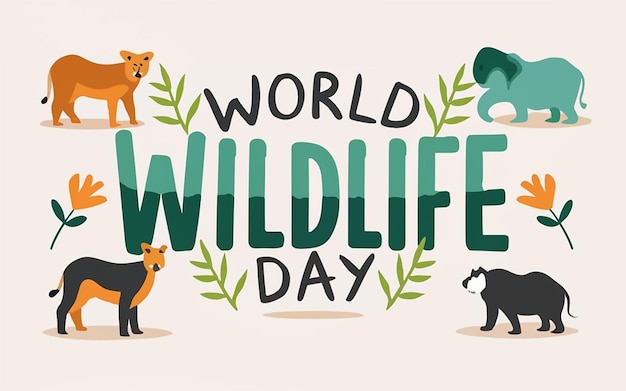 Photo typographie de la journée mondiale de la vie sauvage avec l'animal dans la jungle