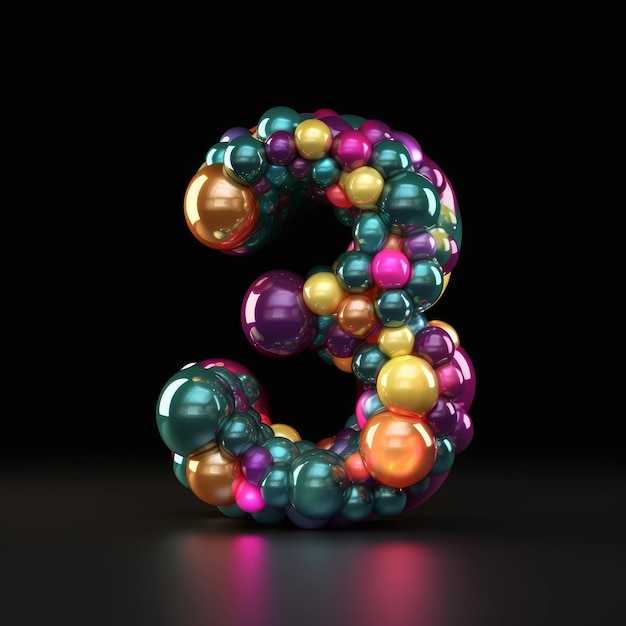 Typographie numéro 3 utilisant des ballons colorés AI générative