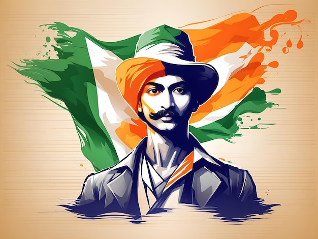 Typographie de Shaheed Bhagat Singh avec fond drapeau indien abstrait tricolore