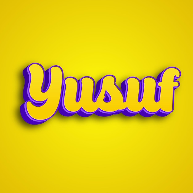 La typographie Yusuf est un dessin 3D jaune rose blanc à fond photo jpg.