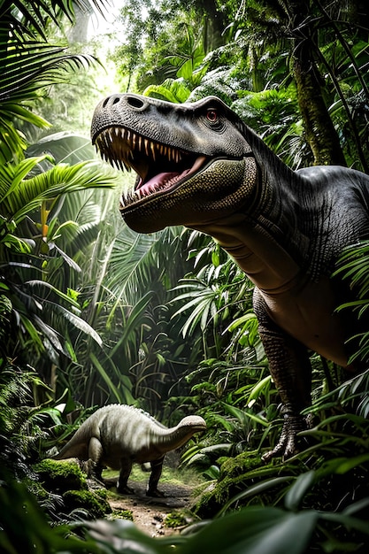 Photo un tyrannosaurus rex dans la jungle