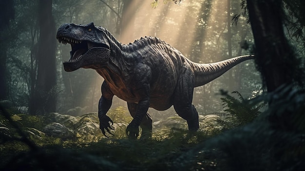 Photo tyrannosaurus rex velociraptor triceratops forêt d'images de dinosaures créée à l'aide de l'ia générative