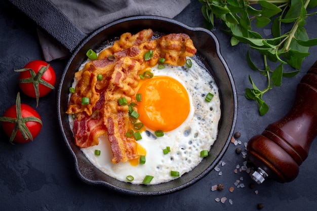 Œufs frits avec bacon. Bacon et œuf comme petit-déjeuner anglais.