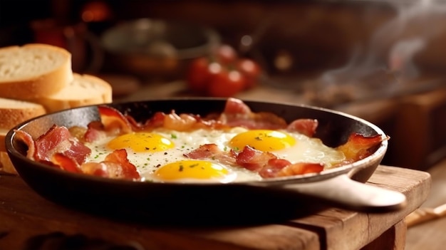 Œufs frits avec petit-déjeuner au bacon AI généré