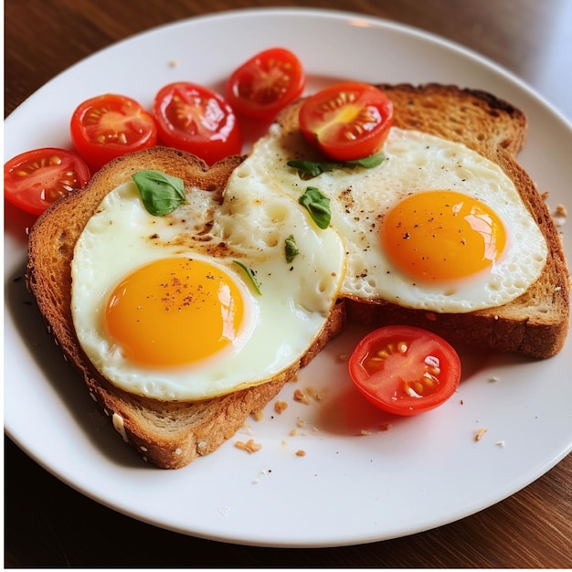 Œufs frits sur toast au romarin sur une assiette