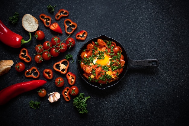 Œufs de Shakshouka pochés dans une sauce aux légumes