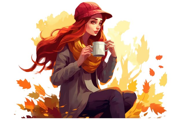 Ui set illustration vectorielle de femme avec tasse de boisson automne isoler sur fond blanc