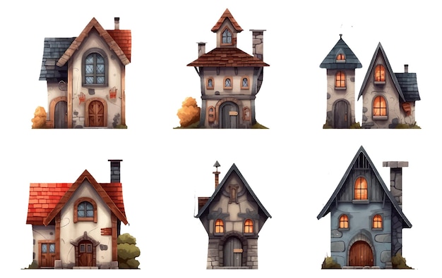 Ui set vector illustration of cute small scandinavian house isoler sur fond blanc