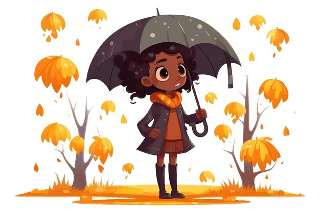 Photo ui set vector illustration of little girl holding umbrella isoler sur fond blanc