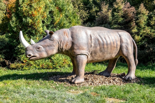 Ukraine, Khmelnitsky, octobre 2021. Modèle de rhinocéros blanc dans le parc