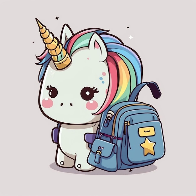 Photo unicorne portant un vecteur de sac scolaire