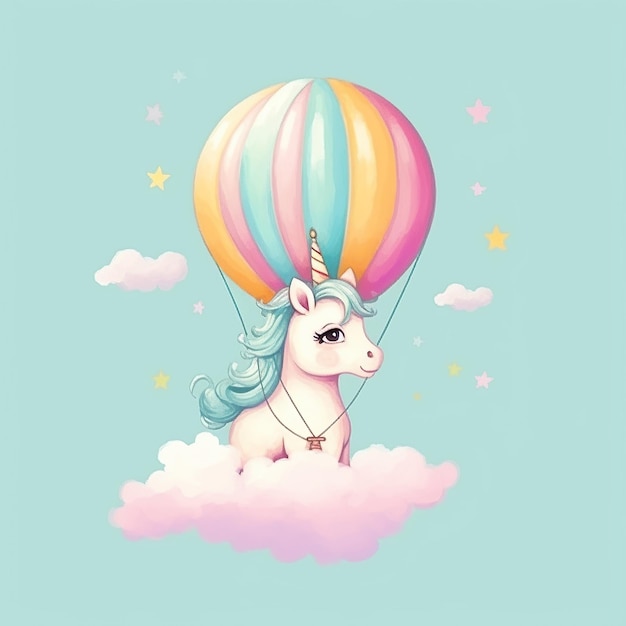 Unicornio mignon sur ballon de ciel