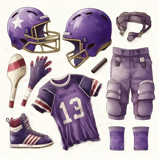 Uniforme de football violet et équipement pour un joueur générative ai