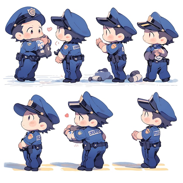 Uniforme d'officier de police Chibi Kawaii de couleurs bleues Manchettes de collections créatives