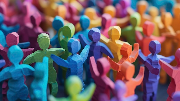 Photo l'unité dans la diversité figures colorées des gens se tenant par la main symbolisant une communauté de rassemblement multiculturel