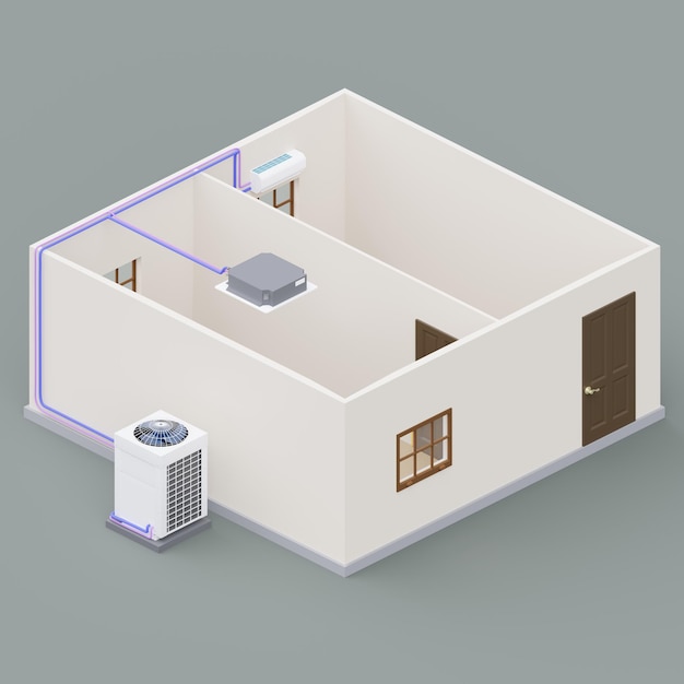 une unité extérieure pour plusieurs climatiseurs rendu 3d multisystème