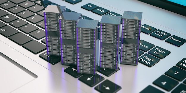 Unités de stockage de serveur informatique sur une illustration 3d d'ordinateur portable