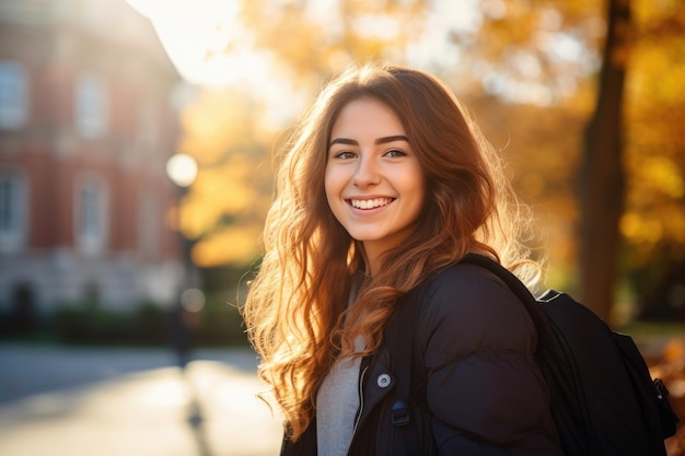 Une universitaire avec le campus en vue