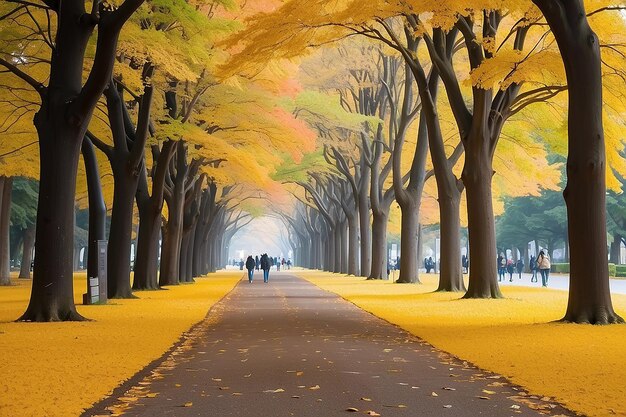 Photo l'université d'hokkaido, l'avenue ginkgo, un automne japonais captivant