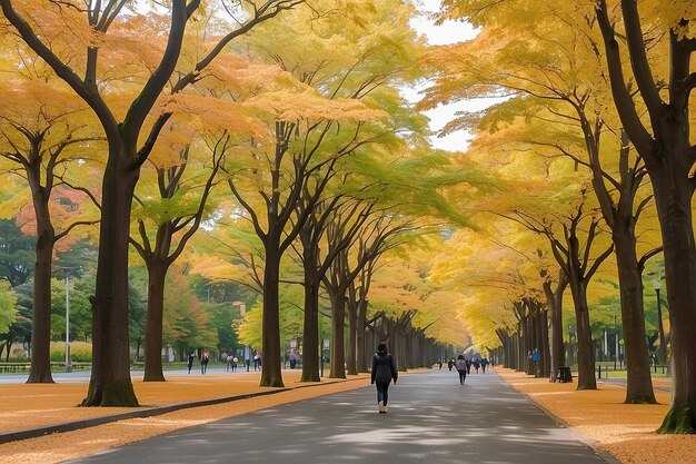 Photo l'université d'hokkaido, l'avenue ginkgo, un automne japonais captivant