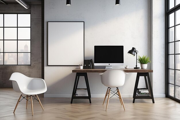 Photo urban loft office mockup personnaliser le design avec une toile blanche