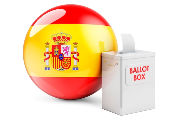 Urne avec drapeau espagnol Élection en Espagne rendu 3D