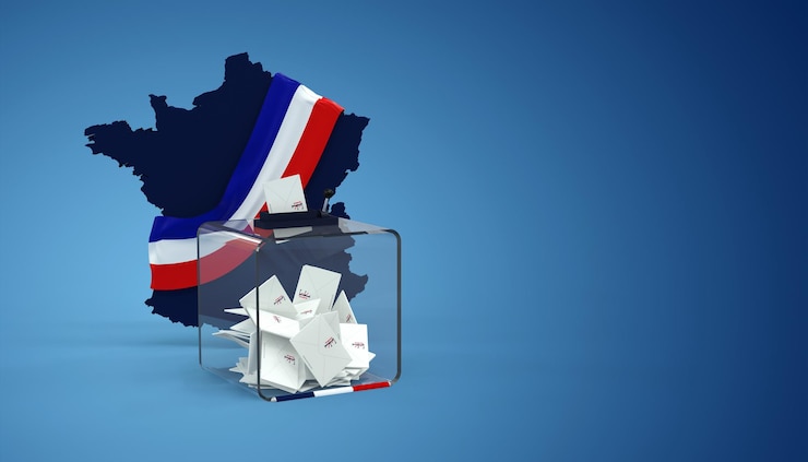 Photo urne - élection présidentielle française sur fond blanc - rendu 3d. logo rf créé par moi