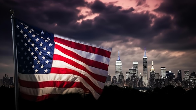 USA 4 juillet fête de l'indépendance drapeau américain avec feux d'artifice ai générative
