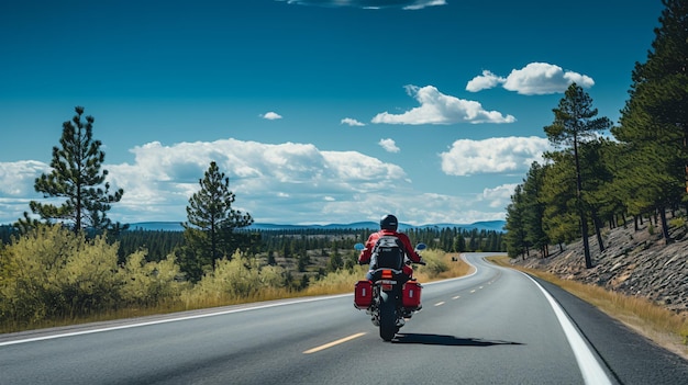 USA Highway entre arbre vue arrière du motocycliste