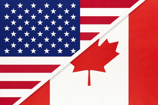 Usa Vs Canada Drapeau National. Relation Entre Deux Pays.