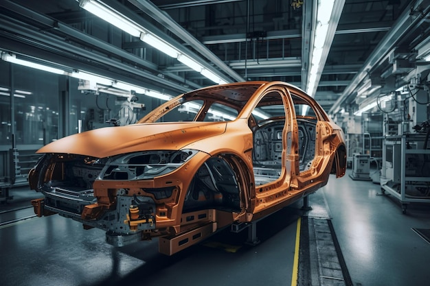 Une usine automobile avec de nombreuses voitures sur la chaîne de montage Generative AI