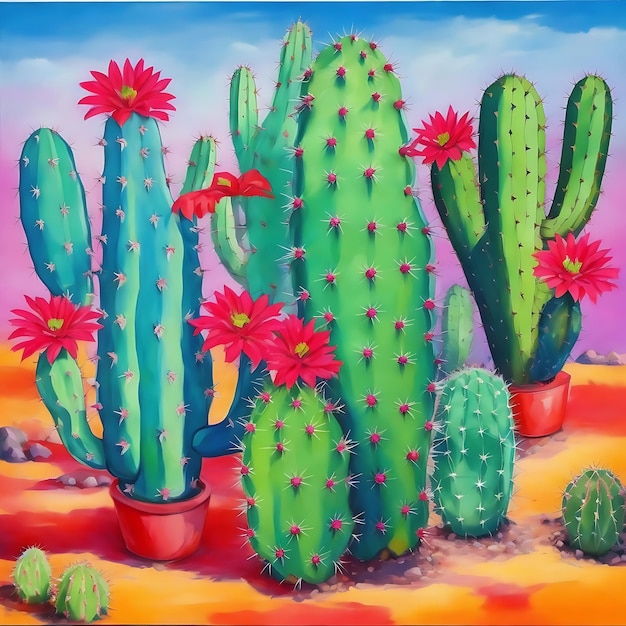 Usine de cactus de dessin animé par IA générative