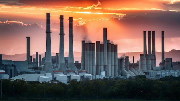 L'usine de ciment au coucher du soleil