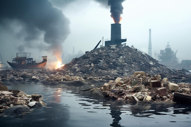 Photo une usine déversant des déchets directement dans un plan d'eau