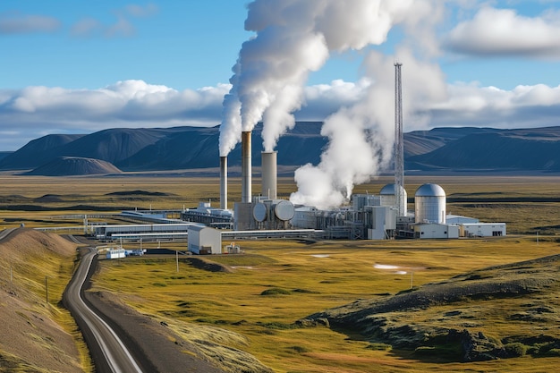 Photo l'usine d'énergie géothermique est une source de chaleur innovante et durable