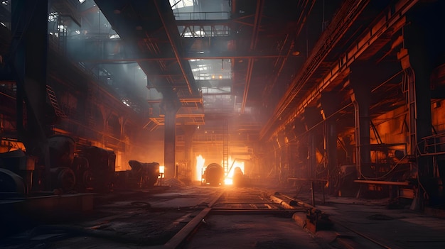 Une usine avec un feu dans l'air