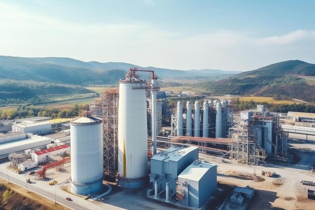 Photo une usine avec une grande pile de silos en arrière-plan