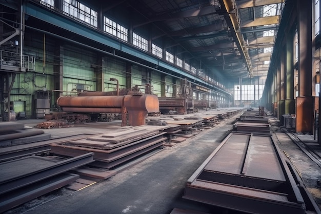 Usine métallurgique avec bandes transporteuses et matériel de déplacement de machines industrielles