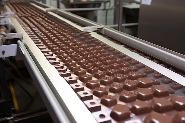 Usine de production de l'industrie alimentaire industrielle fabrication de bonbons au dessert sucré au chocolat IA générative