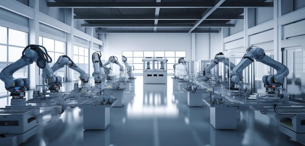 Une usine avec des robots en arrière-plan