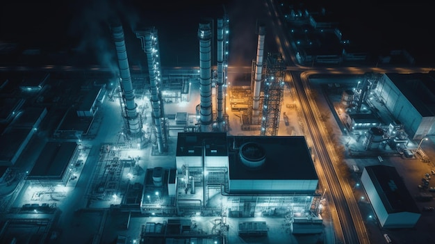 Une usine avec une scène de nuit en arrière-plan