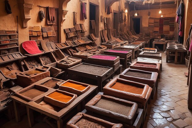 Photo les usines de cuir marocaines artisanales anciennes à la médina de fès