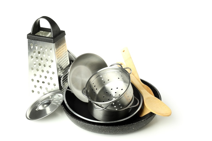 Photo ustensile de cuisine différent isolé sur fond blanc.