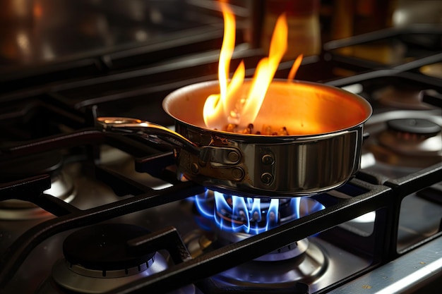 Un ustensile de cuisine en métal placé sur une cuisinière à gaz utilisant du gaz naturel comme combustible le prix du gaz en Europe