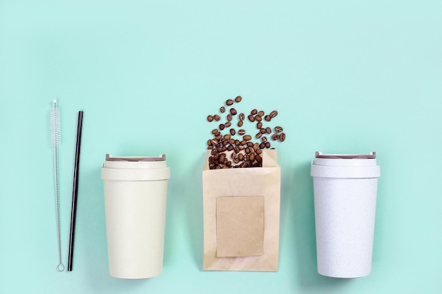 Ustensiles réutilisables sans plastique et écologiques Pailles en métal Tasse à café en bambou
